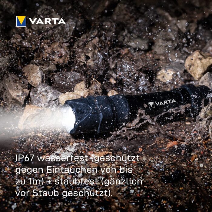 Ліхтарик VARTA Indestructible F20 Pro LED 6 Вт з батарейками AA, водонепроникний, пилозахищений, робочий ліхтар з двома режимами освітлення, надміцний