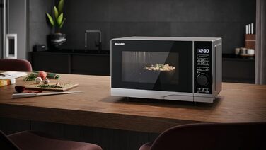 Мікрохвильова піч SHARP PS204AES, 700 Вт, 10 режимів, розмір 45,5×27,4×33,4 см, срібляста, функція розморожування