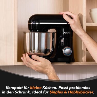 Кухонний комбайн Kitchen in the box Kompakte — планетарний міксер та тістоміс 3.5 л, 10 швидкостей, з насадками (гак, вінчик, міксер), чорний