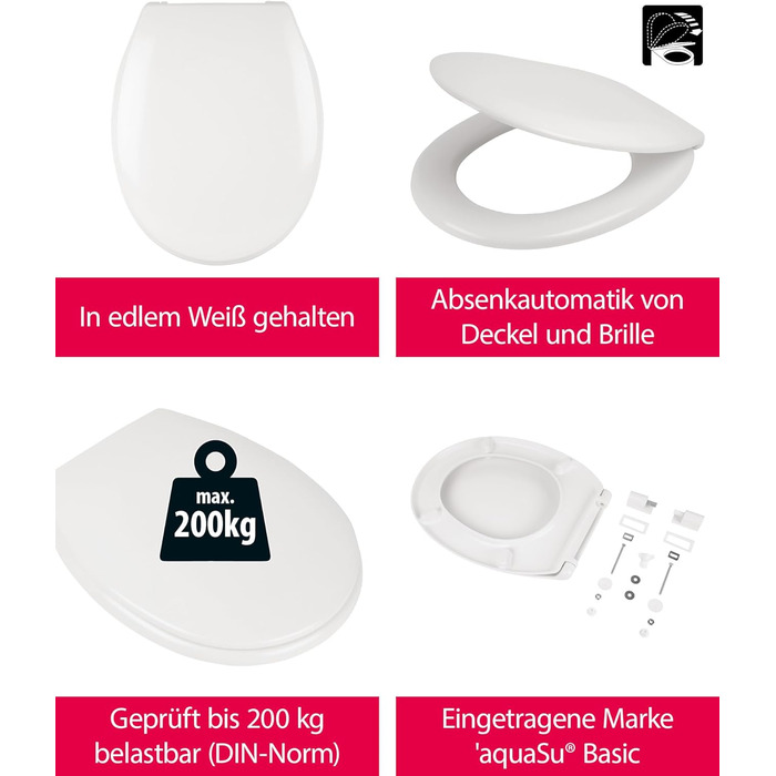 Унітазне сидіння aquaSu Basic біле, дюропласт, з мікроліфтом, стандартна O-форма, знімне, до 200 кг