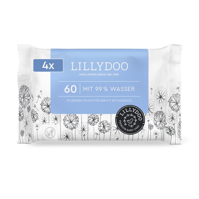 Дитячі вологі серветки LILLYDOO з 99% водою, гіпоалергенні, 900 шт (4 упаковки по 225 шт)