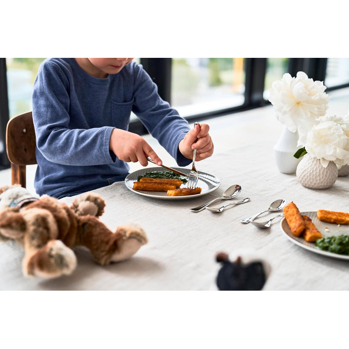 Набір дитячого столового приладдя ZWILLING Kinderbesteck-Set, 4-частинний, з кольоровими мотивами лицарів, для дітей від 3 років, нержавіюча сталь 18/10, сріблястий, упаковка без пластику