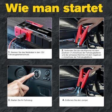 Бустерний пускач автомобіля 6000A з компресором 150 PSI, Powerbank для авто 12V (бензин до 10L, дизель до 8L), з LED-ліхтарем та дисплеєм, червоний