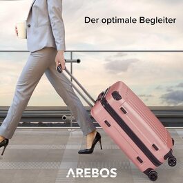 Набір валіз Arbos 3шт. з ABS-пластику | Валізи-тролі з телескопічною ручкою | З замком-блискавкою, 360° колесами | Розміри M-L-XL | Колір рожеве золото
