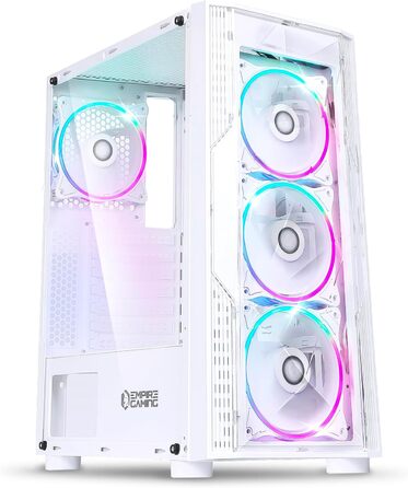 Корпус для ПК EMPIRE GAMING Diamond ATX, білий, ARGB, 4 вентилятори, фасад з плексигласу, бокова панель із загартованого скла, середній форм-фактор