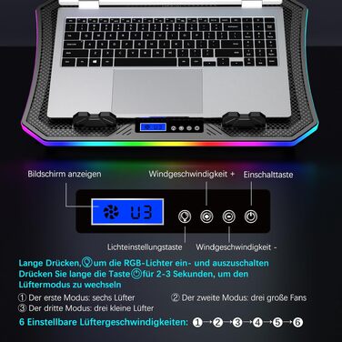 Охолоджувач для ноутбука RGB Gaming — підставка з вентиляторами для ігрового ноутбука, для столу та колін