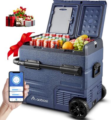 Автомобільний компресорний холодильник AAOBOSI 45L з Wi-Fi, USB-зарядкою, LED-підсвіткою, 12/24V/220V. Для авто, кемпінгу, подорожей (синій)