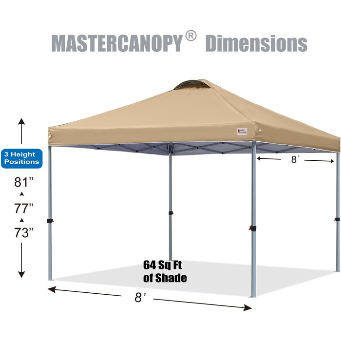 Тент-шатер MasterCanopy 3x3 м з швидким розкладанням, UPF50+, водонепроникний, з сумкою та 4 мішками для піску для кемпінгу, заходів, саду