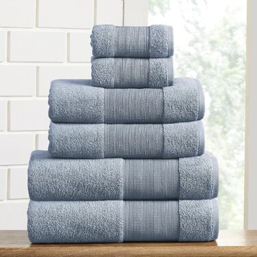 Набір рушників Modern Threads Air Cloud, 6 шт, 100% бавовна Zero-Twist, сині, супервбираючі та швидковисихаючі, 500 г/м², м'які та пухнасті – банні, для рук і обличчя