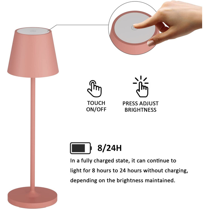 LED настільна лампа K-Bright з димуванням, акумуляторна | Внутрішнє та зовнішнє використання | Тепле світло | USB-зарядка | 1 шт. (Оранжева)