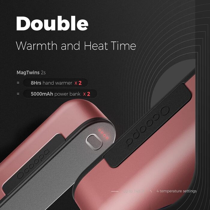 Електричний грілка для рук OCOOPA MagTwins (Рожевий), 10000 mAh, 4 режими нагріву, USB Powerbank, 2 шт.