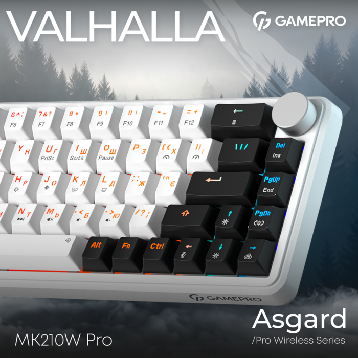 Бездротова механічна клавіатура GamePro Asgard Valhalla  (MK210W Pro) 65% QLAB orange switches