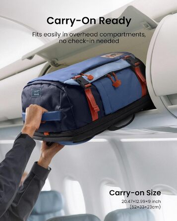 Дорожній рюкзак tomtoc 28L/40L для подорожей та літака, TSA-сумісний рюкзак для ручної поклажі (Coastal Blue-ripstop)