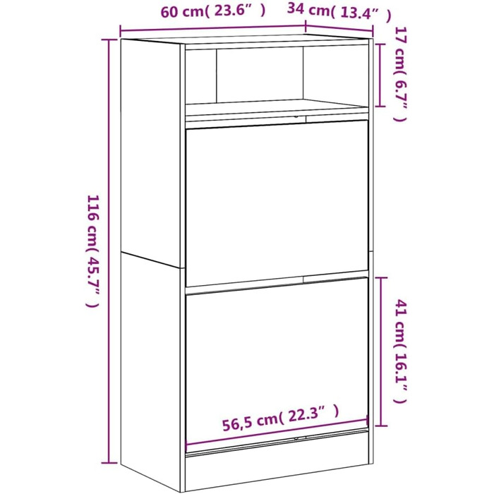 vidaXL Шафа для взуття чорна 60x34x116 см, ДСП
