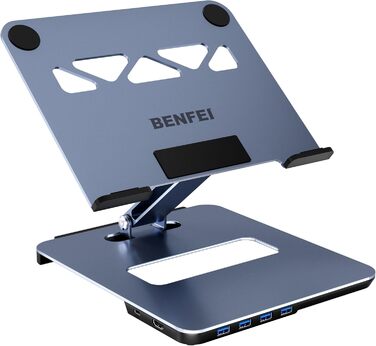 Підставка для ноутбука BENFEI з алюмінію та USB-C док-станцією 6в1, HDMI 4K@60Hz, 4*USB3.0, 100W PD, сумісна з MacBook Pro/Air, iPad Pro, XPS, Thinkpad