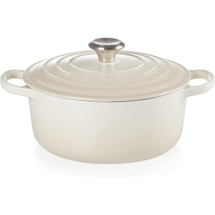 Чавунна каструля-брятер Le Creuset Signature з кришкою, кругла, 20 см, 2,4 л, для всіх типів плит та індукції, колір Meringue
