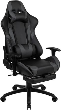 Ігрове крісло Flash Furniture X30, ергономічне, з повністю регульованою спинкою та висувною підставкою для ніг, LeatherSoft, сіре, стиль автоспорт, 1 шт.