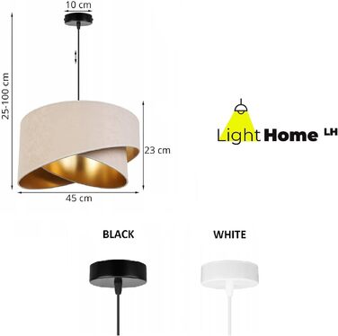 Світильник підвісний Light-Home Milan Elegant, дизайнерський металевий з велюровим абажуром, сучасна люстра для вітальні, спальні, їдальні, 1 лампа, бежевий і сірий