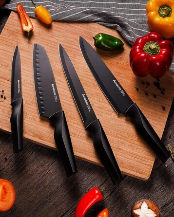 Набір кухонних ножів Astercook з підставкою та вбудованим точилом, 15 предметів, нержавіюча сталь, чорний