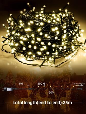 Світлодіодна гірлянда для вулиці 30-35м, 300 LED вогників для новорічного та різдвяного декору, теплий білий колір