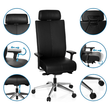 Офісне крісло / поворотне крісло PRO-TEC XXL Шкіра Чорний HJH OFFICE