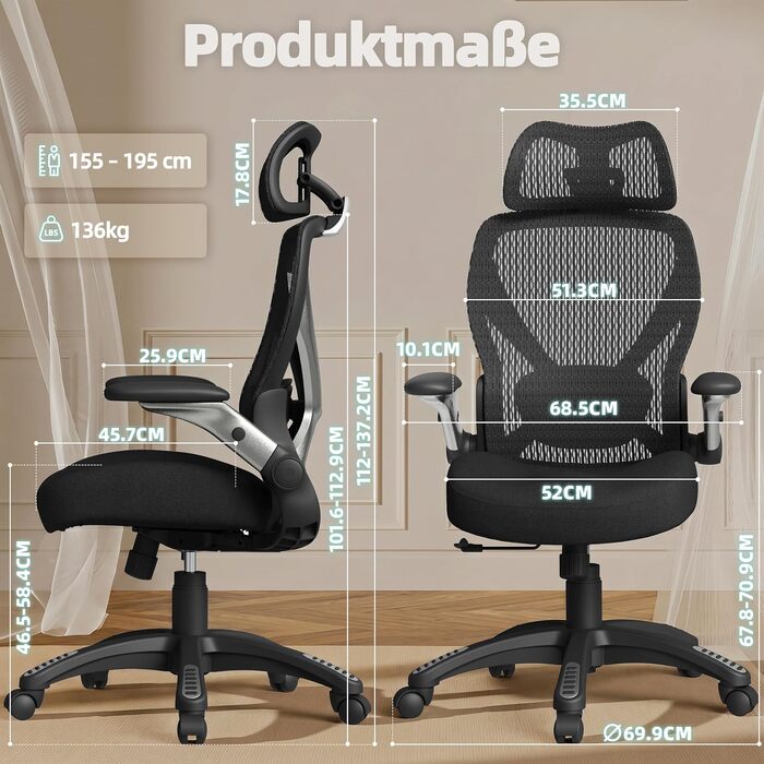 Ергономічне офісне крісло ELABEST X100 з високою спинкою, сіткою та підставкою для ніг (чорно-сріблясте, пінополіуретан)