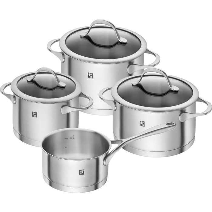 Набір каструль ZWILLING Essence 4 шт. з кришкою з термоскла, індукційне дно, не має покриття, нержавіюча сталь, сріблястий