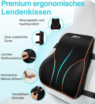Подушка для спини POOTACK з Memory Foam - ергономічна підтримка для офісного, ігрового крісла та авто, чорна