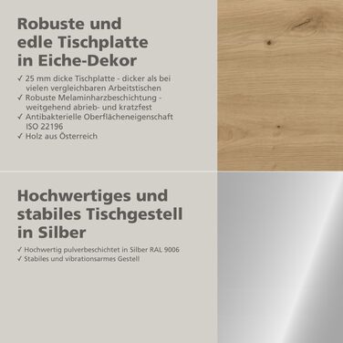 Електричний стіл KRIEG HighDesk SMART з регулюванням висоти - стіл для сидіння та стояння, 160x70 см, срібло/дуб