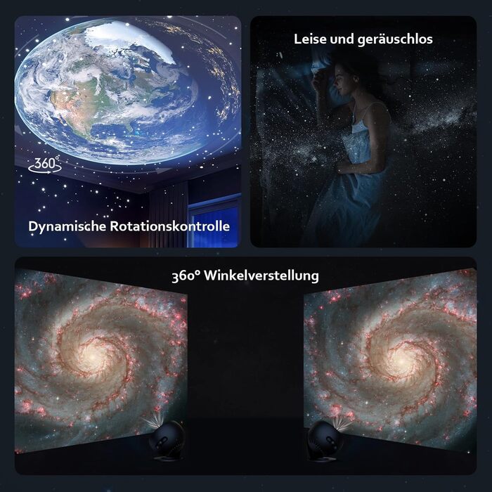 Проектор зоряного неба та галактики Sternenhimmel, нічник-планетарій з 3 скляними дисками для дітей та дорослих, чорний