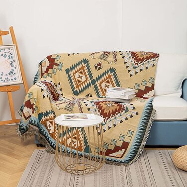Плед Boho HOORDRY 130×180 см – в'язаний, з китицями, універсальний покривало для дивана, ліжка, крісла, м'яка ковдра-декор