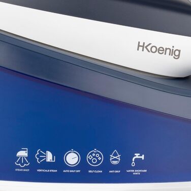 Парова праска-станція H.Koenig V7, 2200 Вт, 5,5 бар, 120 г/хв, керамічна підошва, 1,5 л, вертикальне відпарювання, антипригарне покриття