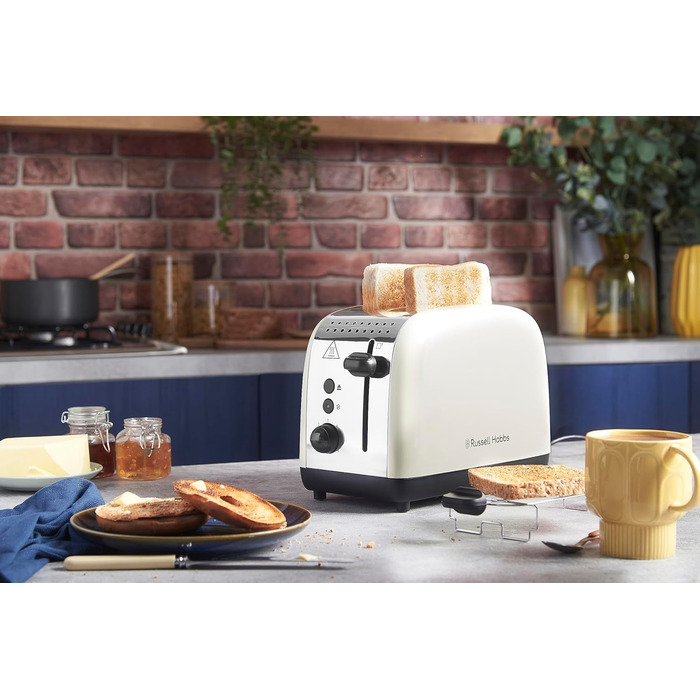 Тостер Russell Hobbs Colours Plus Edelstahl Creme на 2 тости, нержавіюча сталь - з підставкою для булочок, 6 режимів підсмажування, розморожування, Lift & Look, 1600 Вт