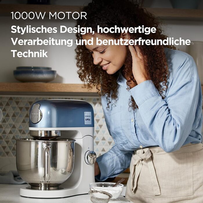 Кухонна машина Kenwood kMix Editions KMX760BC, 1000 Вт, чаша з нержавіючої сталі 5 л, набір для кондитерів, синій металік