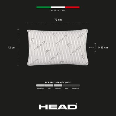 Подушка ортопедична з піни Memory Foam та графеном HEAD Active Rest 42x72 см для шиї та голови, антистатична, підвищує рівень мелатоніну