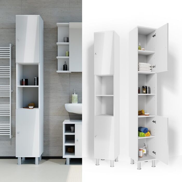 Високий шафа для ванної Vicco Fynn, білий глянець, 30x190 см