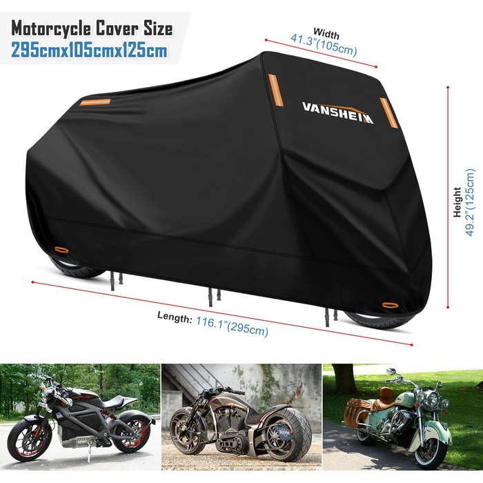 Водонепроникний чохол для мотоцикла та скутера VANSHEIM XXL 295x105x125 см, захисна накидка для вулиці