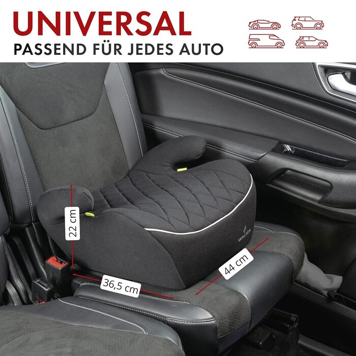 Дитяча автопідставка WALSER Premium Andy, 125-150 см, чорна, без ISOFIX, новий стандарт ECE R129 (2024), вузька, якість 'Дуже добре'