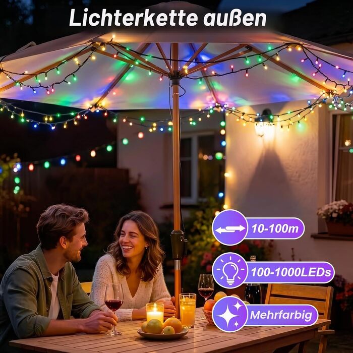 Світлодіодна гірлянда для вулиці та дому 80м, 800 LED, багатоколірна, IP44 водонепроникна, 8 режимів роботи з таймером та пам'яттю, для саду, балкона та кемпінгу