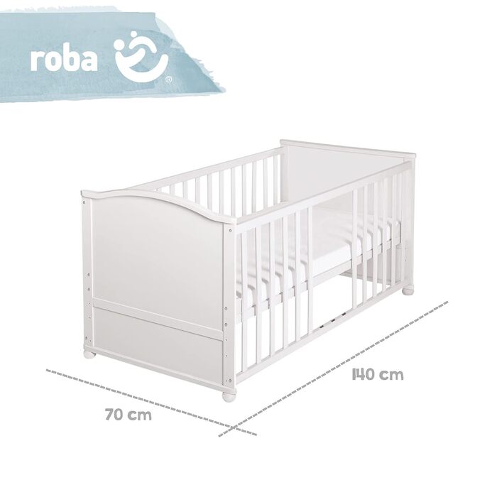 Дитяче ліжечко roba Adam & Eule 70x140 см, біле, комплект: матрац, постіль, балдахін, дерев'яне, регульоване, трансформується у підліткове