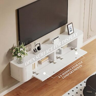 Підвісна тумба під телевізор YITAHOME 140 см з RGB підсвіткою, біла. Настінна поличка для ТБ з великим об'ємом для вітальні та спальні