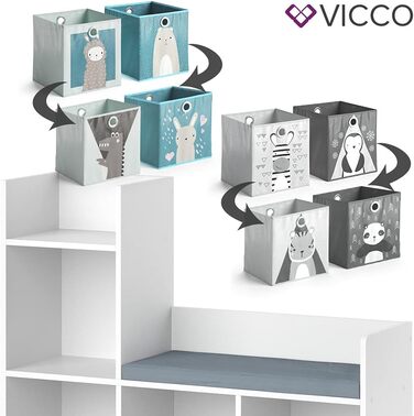 Дитяча книжкова полиця Vicco Luigi біла з 2 коробами, 107.2x88.6 см