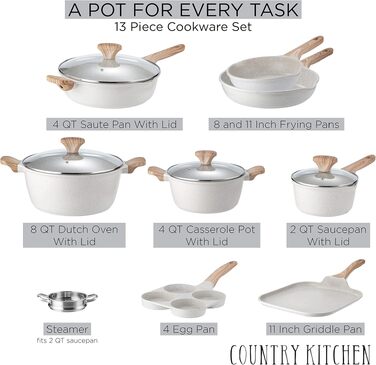 Набір посуду Country Kitchen з алюмінію з антипригарним покриттям, 11 предметів, кремовий колір – для щоденного приготування їжі
