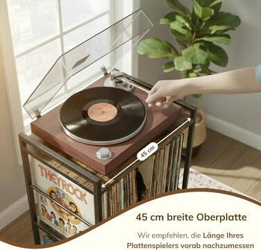 Шафа для вінілових платівок ACAZA Vintage — тумба під програвач, полиця для LP дисків, МДФ, коричневий (48 x 38 x 80 см)
