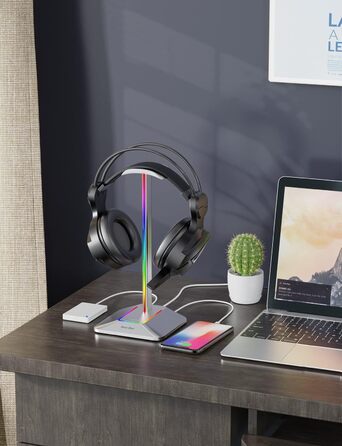 Підставка для навушників New bee RGB з USB Type-C, універсальна підставка для геймерських навушників, зарядка та передача даних, колір сріблястий
