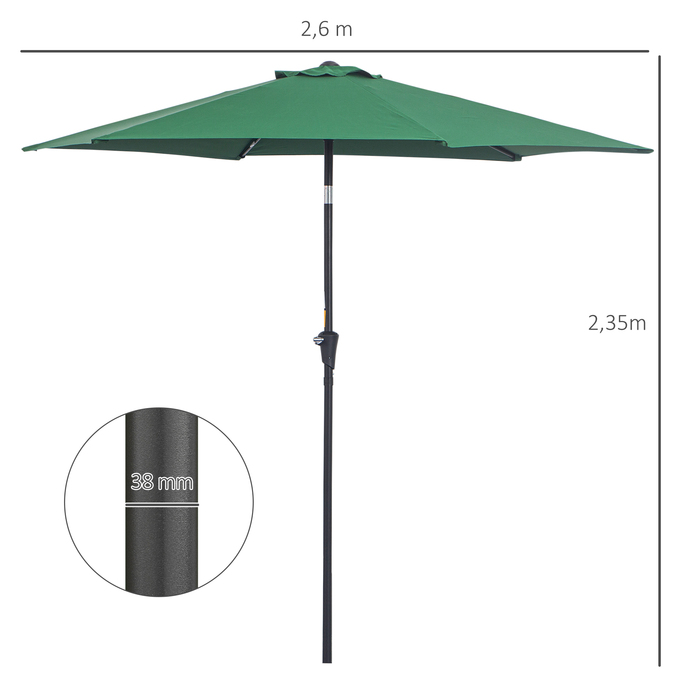 Аутсонячна шарнірна парасолька Garden Parasol Market Парасолька з ручною рукояткою Alu 180/㎡ Поліестер темно-зелений ∅2,6 x 2,35 м