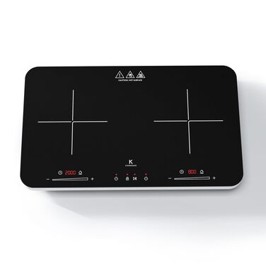 Індукційна плита COOKNANO подвійна 3600W з незалежним керуванням, 20 рівнів потужності та температури, таймер 6 годин, чорна 60x36x5.7 см