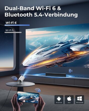 Mini проектор 4K Beamer з Android 14, WiFi 6 та Bluetooth 5.4 – 20000 Люмен, Автокорекція трапеції, Портативний кінотеатр для дому (білий, 15x11x18 см)