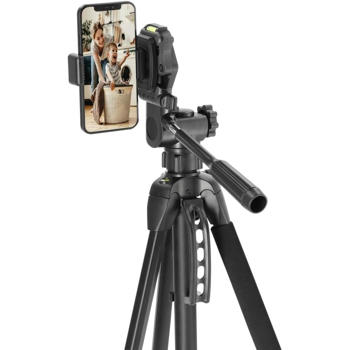 Штатив Hama 3D для камери та смартфона, легкий фотоштатив 153 см, трипод із трьохпозиційною головкою, для відеокамери та дзеркальної камери, чорний