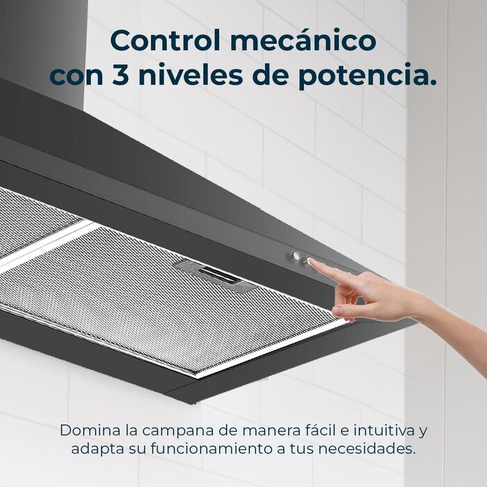 Витяжка кухонна піраміда Cecotec Bolero Flux PM 604300, 60 см, потужність 430 м³/год, механічне керування, чорна